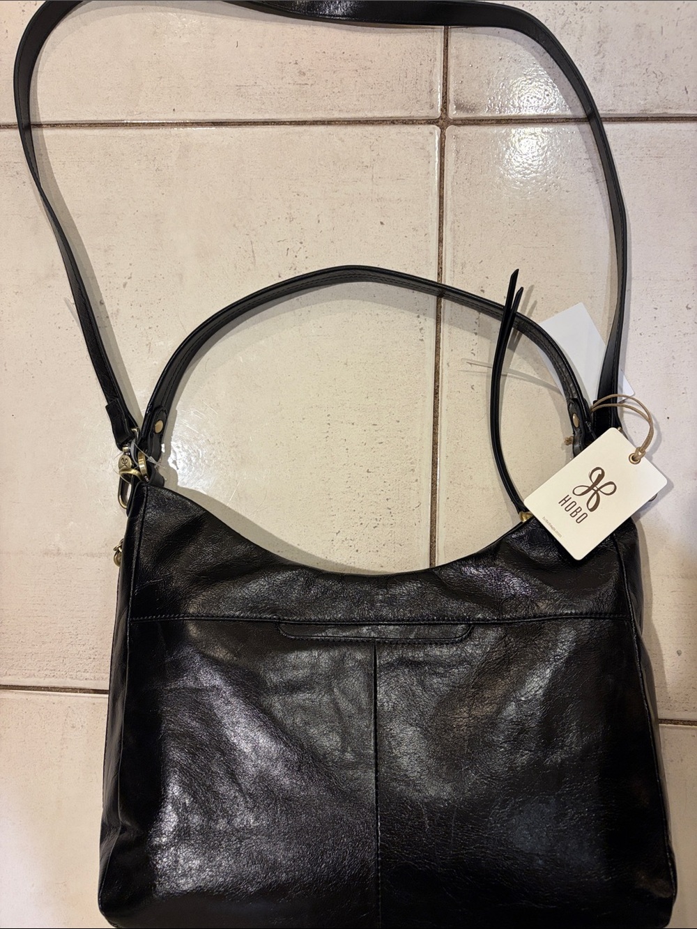 HOBO Black Leather Shoulder Bag with Detachable Crossbody Strap with Gold